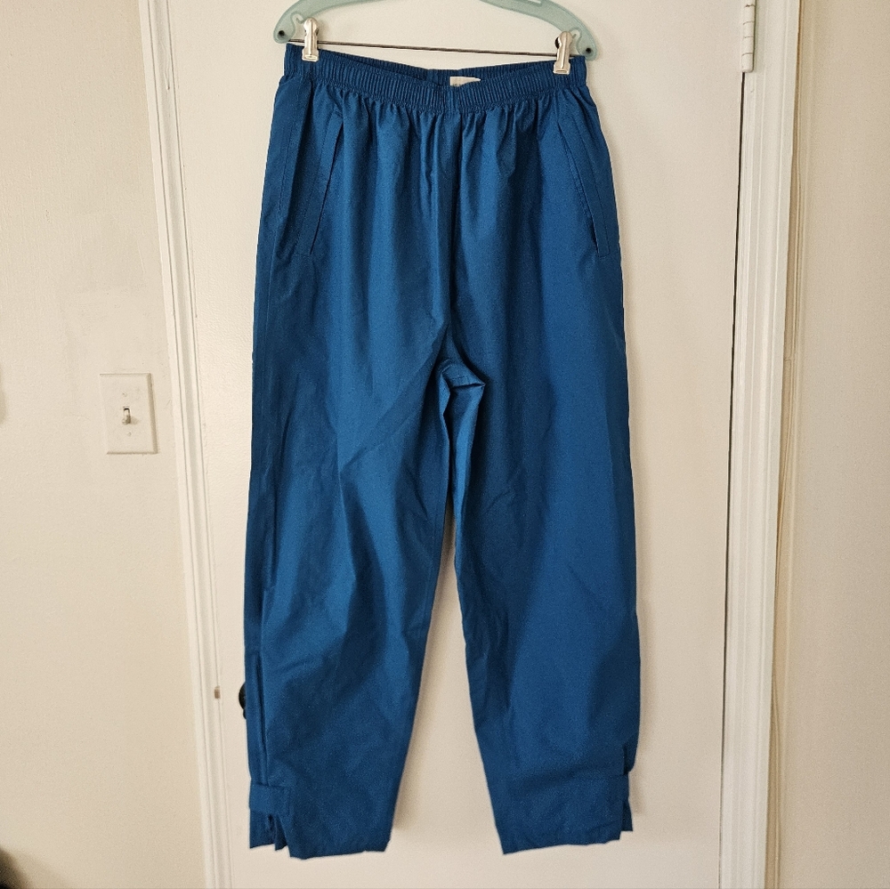 LL Bean Womens Pants XL Track Retro Windbreaker 90s Zip Ankle Lined Vtg Blue